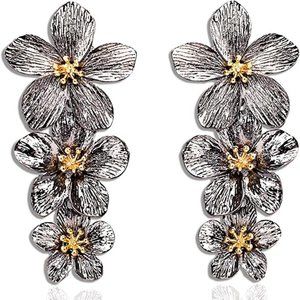Large metal flower statement earrings